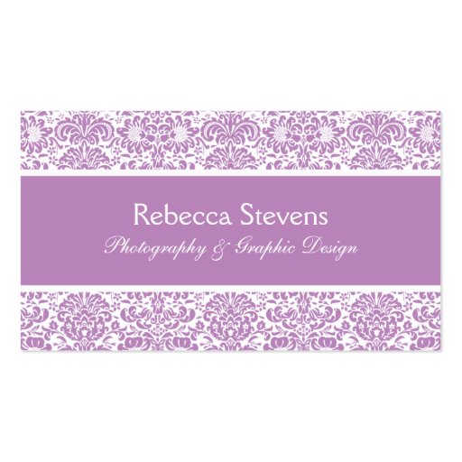 Lilac and White Damask Business Card (front side)