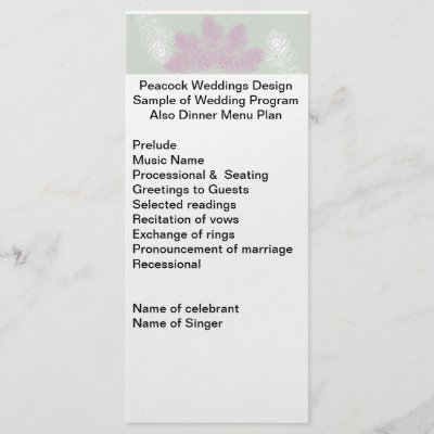 Lilac and White Peacock Feathers Wedding Program Rack Card Design