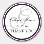 Lilac Black Monogram G Wedding Thank You Sticker