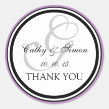 Lilac Black Monogram G Wedding Thank You Sticker