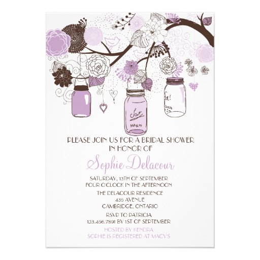 Lilac & Brown Mason Jars Bridal Shower Invitation