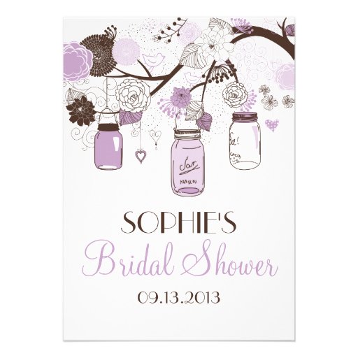 Lilac & Brown Mason Jars Bridal Shower Invitation (front side)