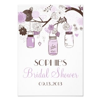 Lilac & Brown Mason Jars Bridal Shower Invitation 5" X 7" Invitation Card