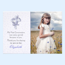 Lilac Cross with Flowers Religious Photo invitations