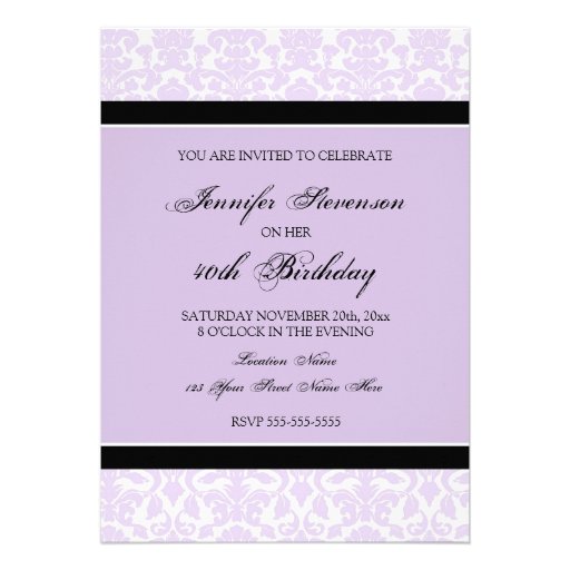 Lilac Damask 40th Birthday Party Invitations