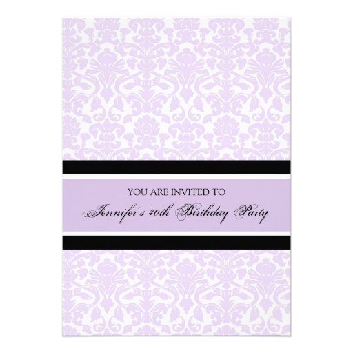 Lilac Damask 40th Birthday Party Invitations