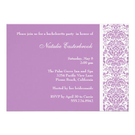 Lilac Damask Bachelorette Party Invitation