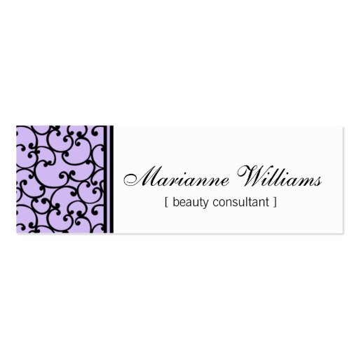 Lilac Damask Beauty Micro Mini Business Cards (front side)