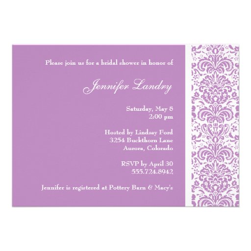 Lilac Damask Bridal Shower Invitation