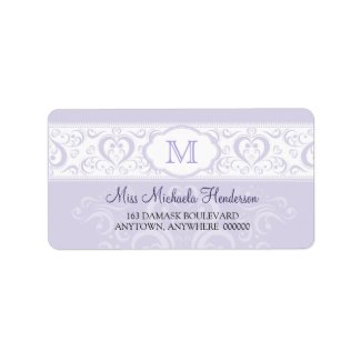 Lilac Damask Monogram Address Label label