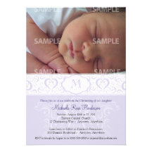 Lilac Damask Monogram Baptism/Christening Custom Invite