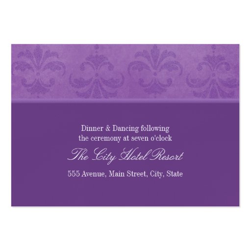 Lilac Damask Reception Enclosure Business Card Template (front side)