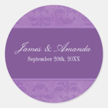 Lilac Damask Round Sticker
