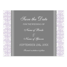 Lilac Damask Save the Date Wedding Postcards