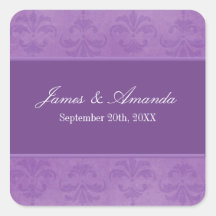 Lilac Damask Square Stickers