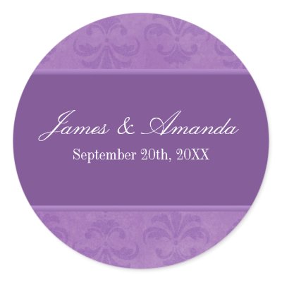 Lilac Damask Round Sticker