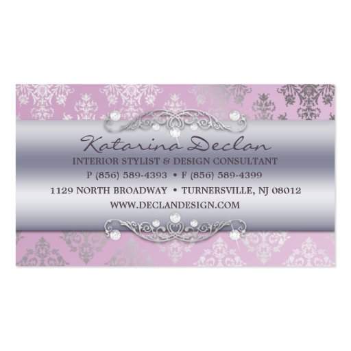 Lilac Dashing Damask Fashion/Interior Design Business Card Template (back side)