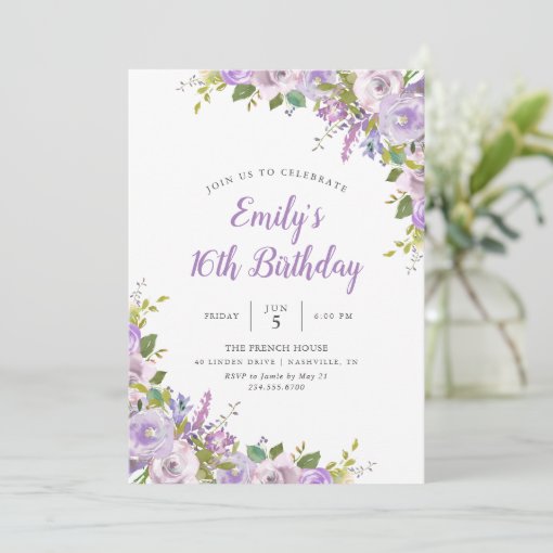 Lilac Floral Birthday Party Invitation Zazzle