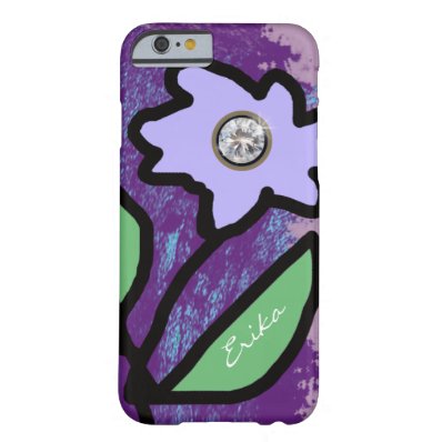 lilac flower with diamond &name barely there iPhone 6 case