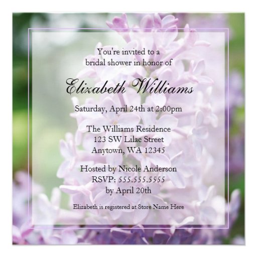 Lilac Flowers Bridal Shower Invitation