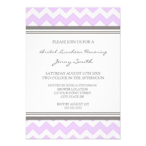 Lilac Gray Chevron Bridal Lunch Invitation Cards