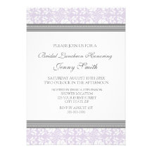 Lilac Gray Damask Bridal Lunch Invitation Cards