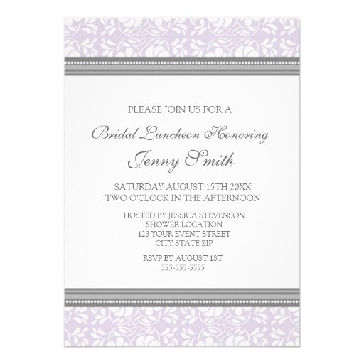 Lilac Gray Damask Bridal Lunch Invitation Cards