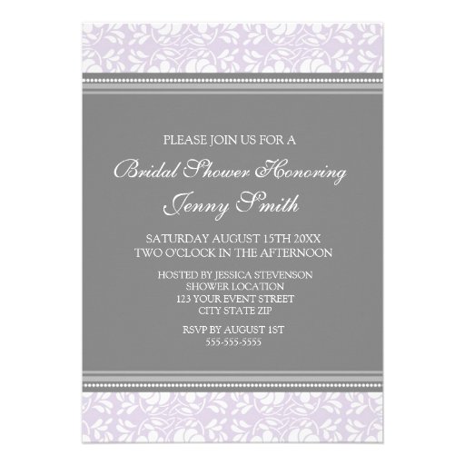 Lilac Gray Damask Bridal Shower Invitation Cards