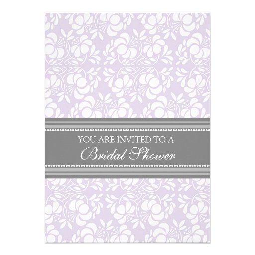 Lilac Gray Damask Bridal Shower Invitation Cards