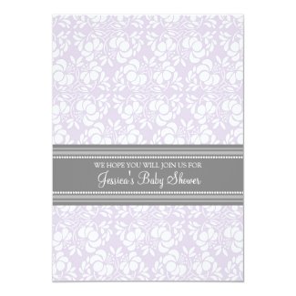 Lilac Gray Damask Custom Baby Shower Invitations