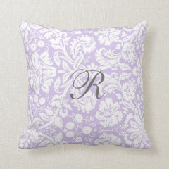 Lilac Gray Damask Pattern Monogram Pillow