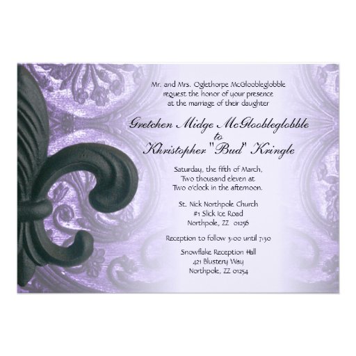 Lilac "iron fleur de lis" WEDDING INVITATION