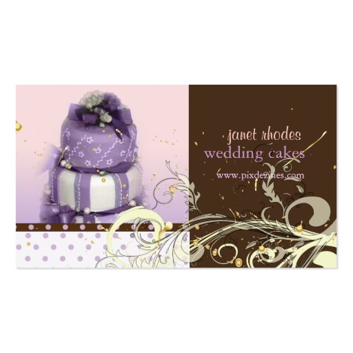 Lilac/lavender/Chocolate cake, bakery Business Card Template (front side)