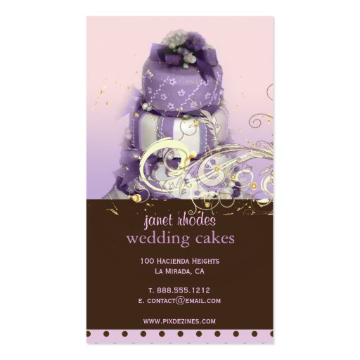 Lilac/lavender/Chocolate cake, bakery Business Card Template (back side)