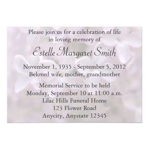 Lilac Memorial Service Funeral Invitation