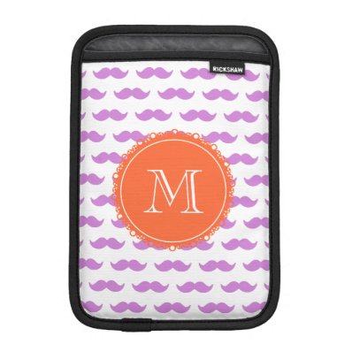 Lilac Mustache Pattern, Coral White Monogram iPad Mini Sleeves