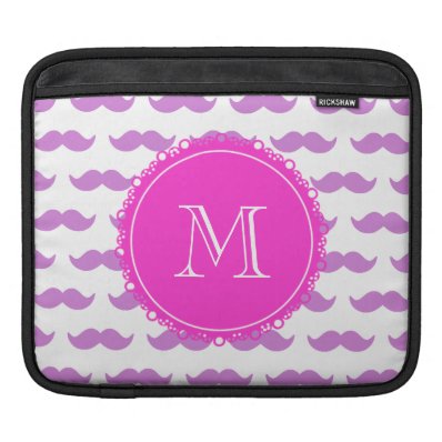 Lilac Mustache Pattern, Hot Pink White Monogram iPad Sleeve