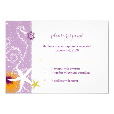 Lilac Orange White Beach Wedding RSVP 3.5x5 Paper Invitation Card