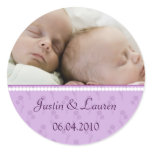 Lilac pearl twins announcement sticker