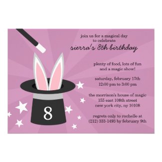 Lilac Peek-a-Boo Rabbit Custom Magic Birthday Part Personalized Invites