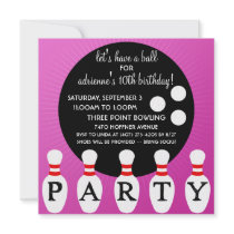 Lilac Pin Party Bowling Birthday Party Invitations