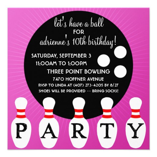 Lilac Pin Party Bowling Birthday Party Invitations
