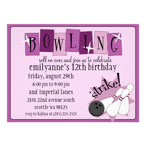 Lilac & Plum Purple Totally Retro Bowling Birthday Invites