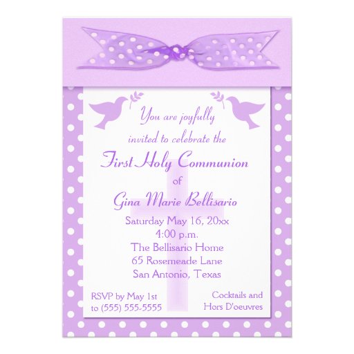 Lilac Polka Dot First Holy Communion Invitation