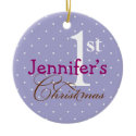 Lilac polka dots purple name baby first holiday ornament