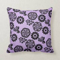 Lilac/Purple and Black Lacy Flower Pillow Cushion