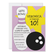 Lilac Purple Bowling Bash Bowling Birthday Party Invite