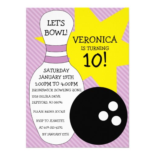 Lilac Purple Bowling Bash Bowling Birthday Party Invite
