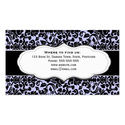 Lilac Purple Damask Business Cards (back side)