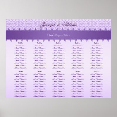 Weddings Plans on Purple Damask Ribbon Wedding Seating Plan Poster By Truly Uniquely